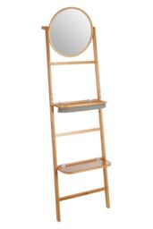 Orsina Versatile 5 Tier Towel Rack With Mirror, Integrated Mirror Towel Rack For Washroom, Foldable Toiletries Trays in Brown - thumbnail 4