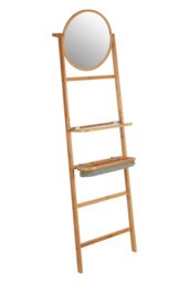 Orsina Versatile 5 Tier Towel Rack With Mirror, Integrated Mirror Towel Rack For Washroom, Foldable Toiletries Trays in Brown - thumbnail 2