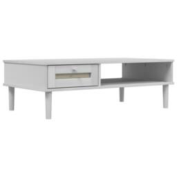 Berkfield Home Coffee Table SENJA Rattan Look White 100x55x33 cm Solid Wood - Size: 100 x 55 x 33 cm
