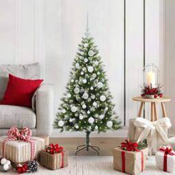 Berkfield Home Artificial Hinged Christmas Tree with Flocked Snow 120 cm in Green - thumbnail 1