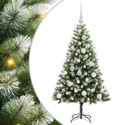 Berkfield Home Artificial Hinged Christmas Tree with Flocked Snow 120 cm in Green - thumbnail 2
