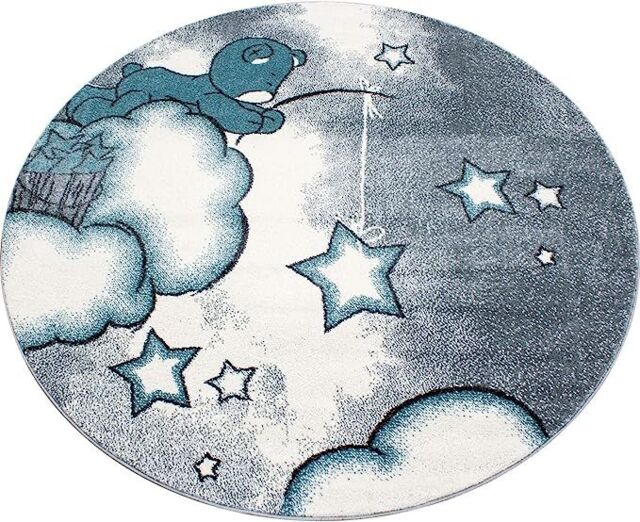 Bravich LTD Baby Bear & Stars Circle Rug - Kids in Baby Blue - Size: 160 cm diameter - image 1