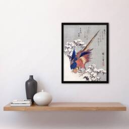 "Artery8 Pheasant In Snow Japan Framed Wall Art Print Utagawa Hiroshige in Orange - Size: W12"" x H16""" - thumbnail 4