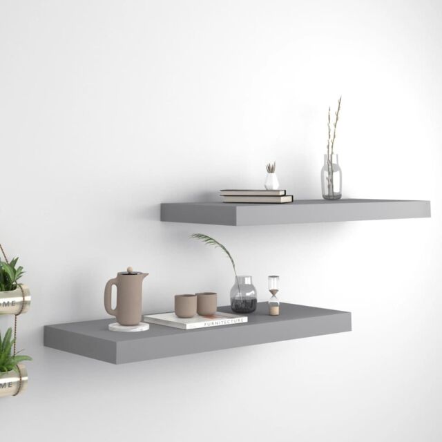 Berkfield Home Floating Wall Shelves 2 pcs Grey 60x23.5x3.8 cm MDF - image 1