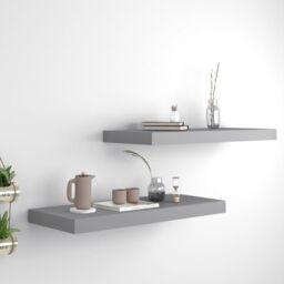 Berkfield Home Floating Wall Shelves 2 pcs Grey 60x23.5x3.8 cm MDF - thumbnail 1