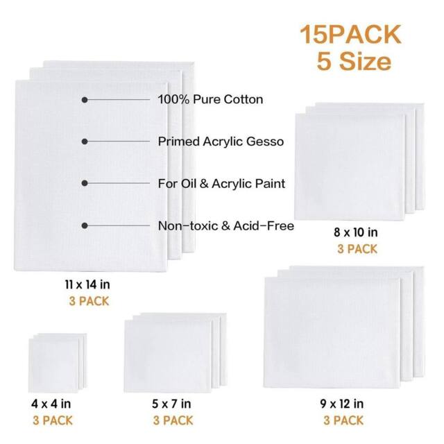 SPETLEK 15 Pack Canvas Set-White Painting for Acrylic, Oil & Watercolor Artist in White - image 1
