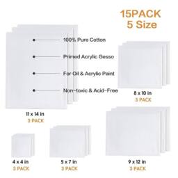SPETLEK 15 Pack Canvas Set-White Painting for Acrylic, Oil & Watercolor Artist in White