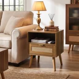 Direct Wicker MCM Rattan Nightstand with Gold Handles in Walnut Finish, 1 Piece - Size: 1 Pack - thumbnail 6