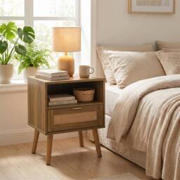 Direct Wicker MCM Rattan Nightstand with Gold Handles in Walnut Finish, 1 Piece - Size: 1 Pack - thumbnail 5