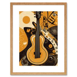 "Artery8 Wall Art Print Abstract Guitar Music Poster Graphic Artwork Framed 9X7 Inch in Beige - Size: W7"" x H9""" - thumbnail 1