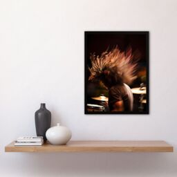 Artery8 Wall Art Print Drummer Action Photograph Mid-Performance Hard Rock Drums Music Gig Musician Art Framed in Brown - Size: A4 - thumbnail 4