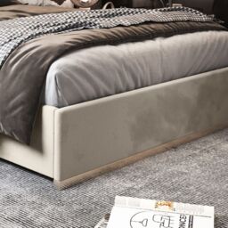 KDMD Comfyzone Upholstered Soft Velvet Metal Designer Bed Frame in Cream - Size: Single - thumbnail 4