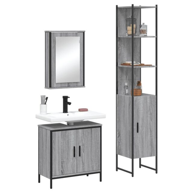 Berkfield Home 3 Piece Bathroom Furniture Set Grey Sonoma Engineered Wood - image 1