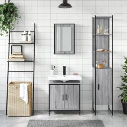 Berkfield Home 3 Piece Bathroom Furniture Set Grey Sonoma Engineered Wood - thumbnail 3