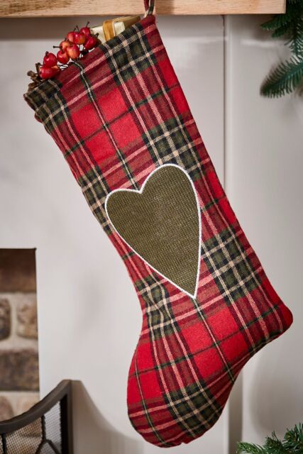 Dibor Set of 4 Highland Tartan Love Heart Xmas Gift Christmas Stocking in Red - Size: 4 Pack - image 1