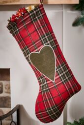 Dibor Set of 4 Highland Tartan Love Heart Xmas Gift Christmas Stocking in Red - Size: 4 Pack - thumbnail 1