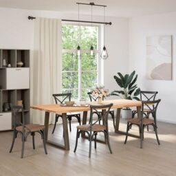 Berkfield Home Dining Table Legs V-Shape 3 pcs Natural Steel 80x(72-73.3) cm Steel in Brown - thumbnail 2