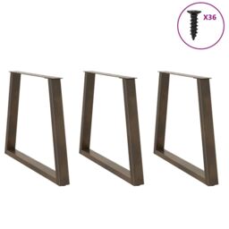 Berkfield Home Dining Table Legs V-Shape 3 pcs Natural Steel 80x(72-73.3) cm Steel in Brown - thumbnail 3