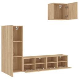 Berkfield Home 4 Piece TV Wall Units Sonoma Oak Engineered Wood in Light Brown - thumbnail 4