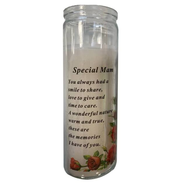David Fischhoff Graveside Memorial Glass Candle - Special Mam in White