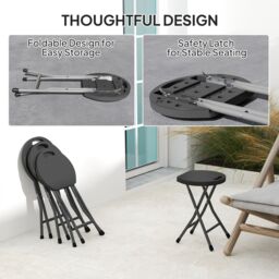 OUTSUNNY Folding Stool Set of 4, Decorative Garden Stool Set, Charcoal Grey in Dark Grey - thumbnail 5