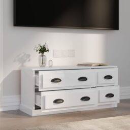 Berkfield Home TV Cabinet High Gloss White 100x35.5x45 cm Engineered Wood - thumbnail 3