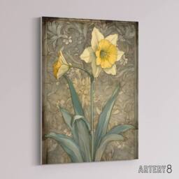 "Artery8 Daffodil Flower Art Nouveau Canvas Wall Art Print - Size: W18"" x H24""" - thumbnail 2