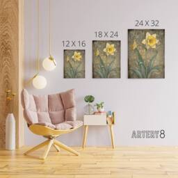 "Artery8 Daffodil Flower Art Nouveau Canvas Wall Art Print - Size: W18"" x H24""" - thumbnail 4