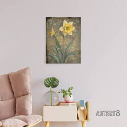 "Artery8 Daffodil Flower Art Nouveau Canvas Wall Art Print - Size: W18"" x H24""" - thumbnail 3