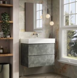 Banyetti Vatilla 800mm Wall Hung Vanity Unit with Veneto 0 Tap Hole Basin - Cemento Grey - thumbnail 3