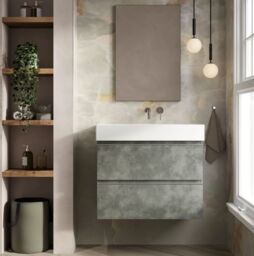 Banyetti Vatilla 800mm Wall Hung Vanity Unit with Veneto 0 Tap Hole Basin - Cemento Grey - thumbnail 2