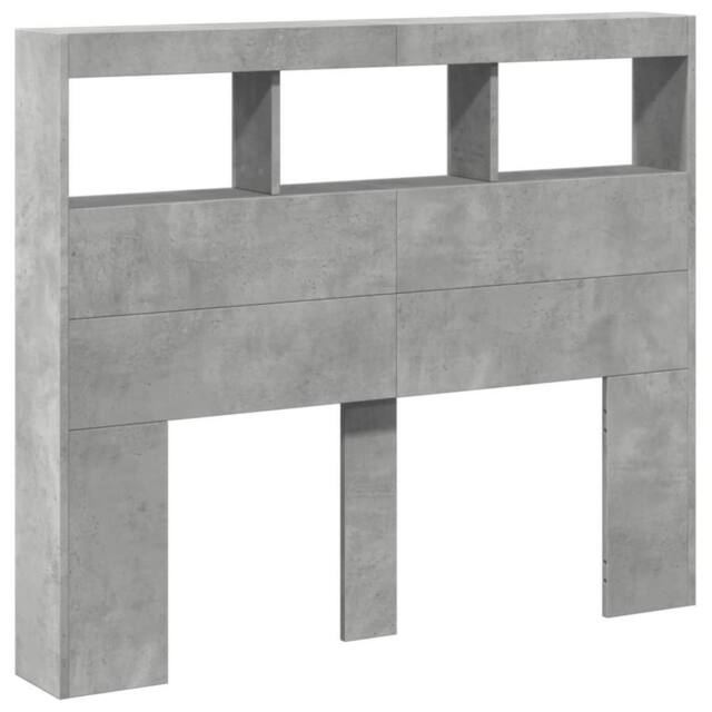 Berkfield Home Headboard Cabinet with LED Concrete Grey 120x17x102 cm - Size: 120 x 17 x 102 cm - image 1