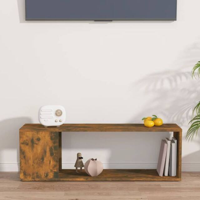 Berkfield Home TV Cabinet Smoked Oak 100x24x32 cm Engineered Wood in Brown - Size: 100 x 24 x 32 cm - image 1