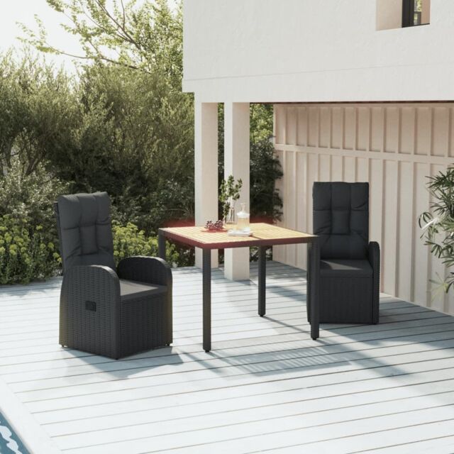 Berkfield Home 3 Piece Garden Dining Set Black Poly Rattan&Solid Wood Acacia - image 1