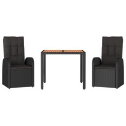 Berkfield Home 3 Piece Garden Dining Set Black Poly Rattan&Solid Wood Acacia - thumbnail 3