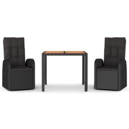 Berkfield Home 3 Piece Garden Dining Set Black Poly Rattan&Solid Wood Acacia - thumbnail 2