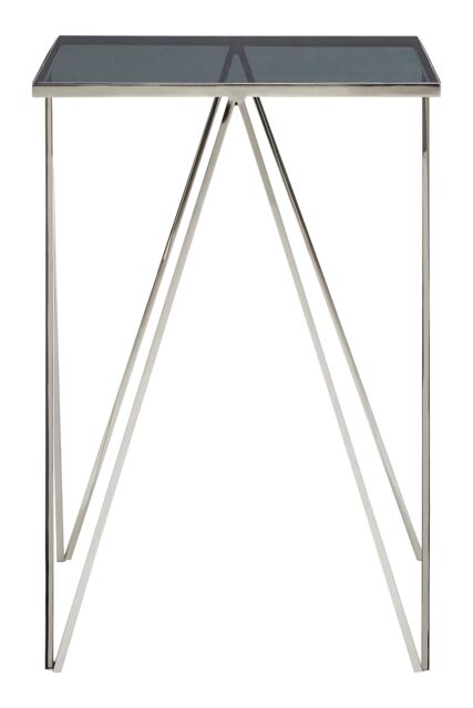 Orsina Square Black Glass Side Table, Polished Stainless Steel Zig-Zag Legs, Modern Tempered Glass Top End Table in Silver - image 1