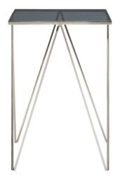 Orsina Square Black Glass Side Table, Polished Stainless Steel Zig-Zag Legs, Modern Tempered Glass Top End Table in Silver