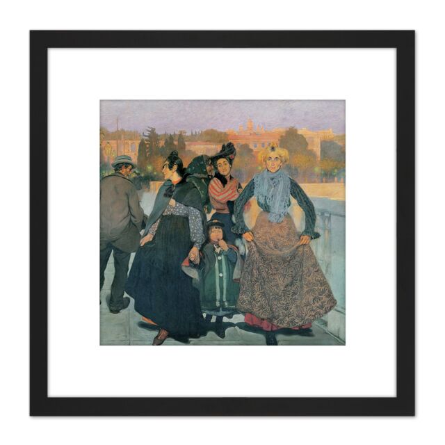 Artery8 Anselmo Guinea Group Of People Vintage Painting 8X8 Inch Square Wooden Framed Wall Art Print Picture with Mount in Black - image 1