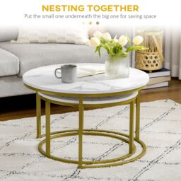 HOMCOM Round Nest of Tables Set of 2 Stacking Coffee Tables in White - thumbnail 4