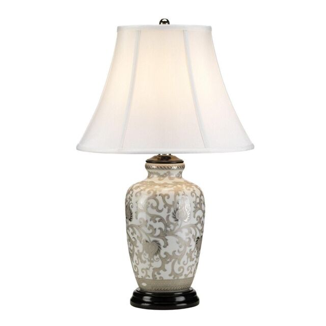 Netlighting Silverthistle 1 Light Table Lamp White Silver Finish E27 - image 1