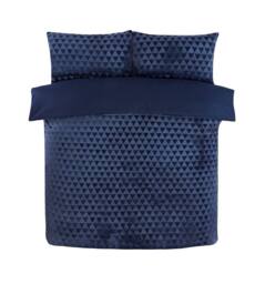Rapport Home Diamond Cut Teddy Polyester Fleece Duvet Cover Set with Pillowcase in Navy - Size: Double - thumbnail 3