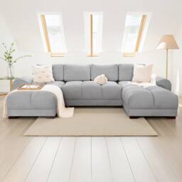 Furnishings For Less UK Zura Grey Fabric Large U Shaped 4 - 5 Seater Sofa Wooden Legs - thumbnail 9