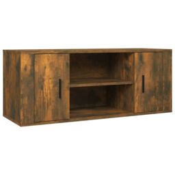 Berkfield Home TV Cabinet Smoked Oak 100x35x40 cm Engineered Wood in Brown - Size: 100 x 35 x 40 cm - thumbnail 2