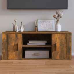 Berkfield Home TV Cabinet Smoked Oak 100x35x40 cm Engineered Wood in Brown - Size: 100 x 35 x 40 cm - thumbnail 1