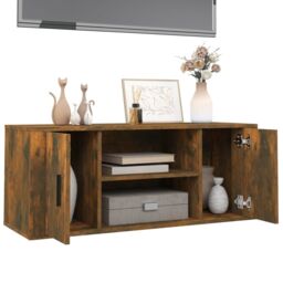 Berkfield Home TV Cabinet Smoked Oak 100x35x40 cm Engineered Wood in Brown - Size: 100 x 35 x 40 cm - thumbnail 4