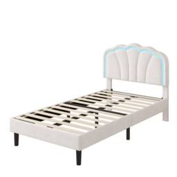 Merax Velvet Shell Shaped 3ft Single Bed with LED & Adjustable Headboard in White - thumbnail 9