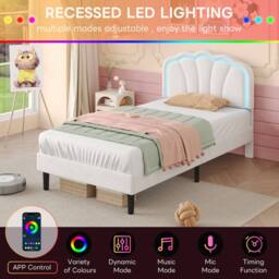 Merax Velvet Shell Shaped 3ft Single Bed with LED & Adjustable Headboard in White - thumbnail 7