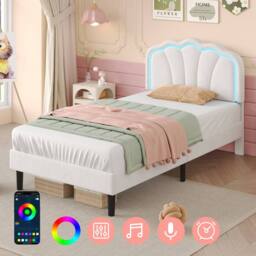 Merax Velvet Shell Shaped 3ft Single Bed with LED & Adjustable Headboard in White - thumbnail 2