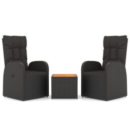 Berkfield Home 3 Piece Garden Lounge Set Black Poly Rattan&Solid Wood Acacia - thumbnail 2
